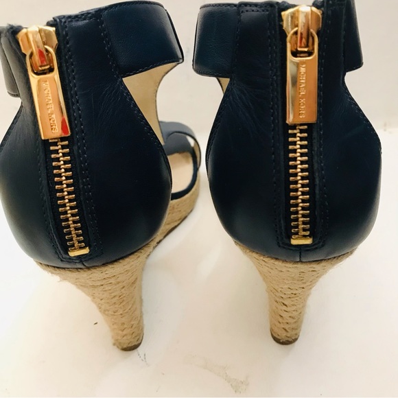 MICHAEL Michael Kors Sandals Navy Leather Espadrille Wedge Size 7 NIB - Picture 3 of 15